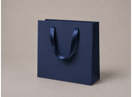 Modrá luxusná darčeková papierová taška | 32×10×28 cm | matná laminácia | ušká zo saténovej stuhy
