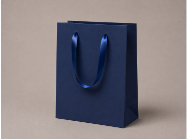 Modrá luxusná darčeková papierová taška | 22×10×27 cm | matná laminácia | ušká zo saténovej stuhy