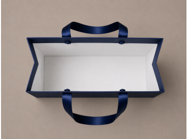 Modrá luxusná darčeková papierová taška | 22×10×27 cm | matná laminácia | ušká zo saténovej stuhy