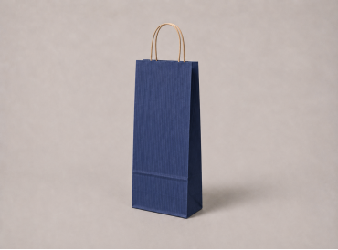 Modrá papierová taška na víno | 14×8×39 cm | ryhovaný kraft | krútené ucho