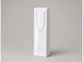 Biela luxusná taška na víno | 12×9×39 cm | lesklé lamino | textilné ucho