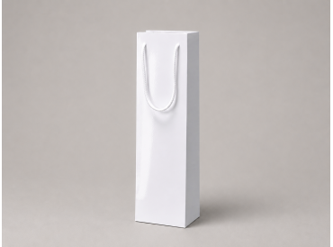 Luxusná biela lesklá taška na víno 12x9x39 cm (170g, bavlnené uši)