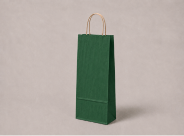 Tmavě zelená papírová taška na víno | 14×8×39 cm | rýhovaný kraft | kroucené ucho