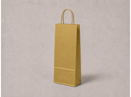 Zlatá papírová taška na víno | 14×8×39 cm | bílý kraft | kroucené ucho