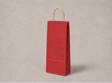 Červená papírová taška na víno | 14×8×39 cm | rýhovaný kraft | kroucené ucho