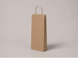 Hnedá papierová taška | 14×8×39 cm | na víno | ryhovaný kraft | krútené ucho