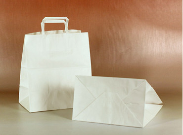 Papierová taška biela s plochým uchom 26x17x25 cm (Široké dno) - od 0.125 €